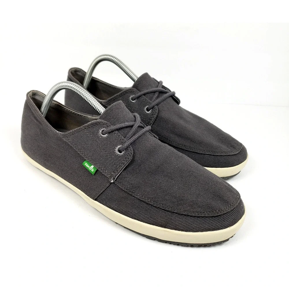 Sanuk Knock Out Mens Size 9.5 Gray Canvas Casual Boat Sneaker Shoes